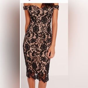 Missguided Bardot Lace Midi Dress Black